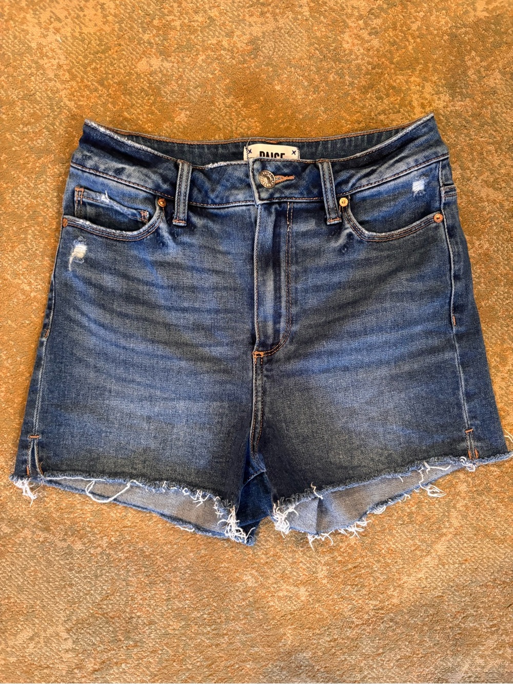 PAIGE Margot Shorts 25 Raw Hem Distressed High Rise Denim Jean Shorts